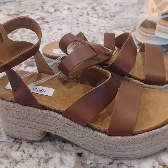 Steve Madden Womens Kelton Brown Leather Platform Sandals Shoes sz 9